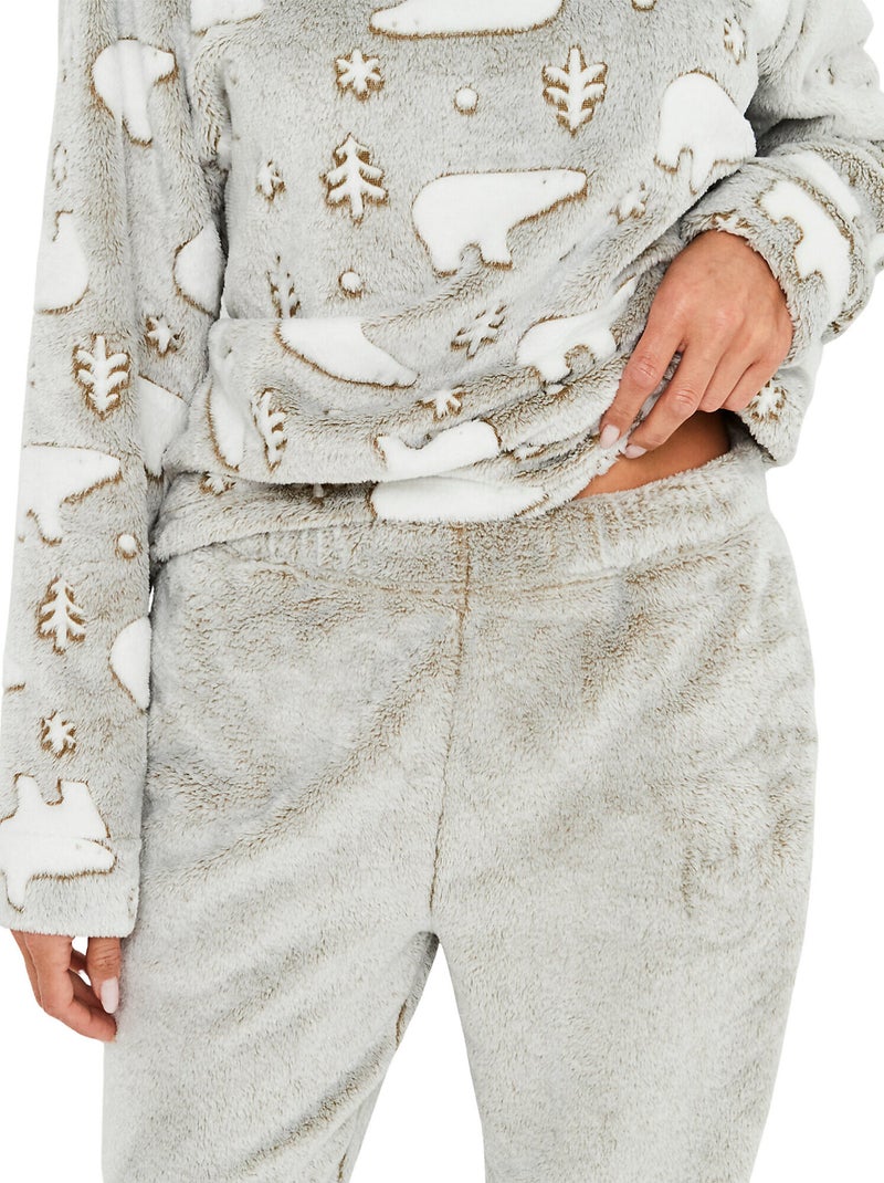 Pyjama polaire pantalon top manches longues artic Gris - Kiabi