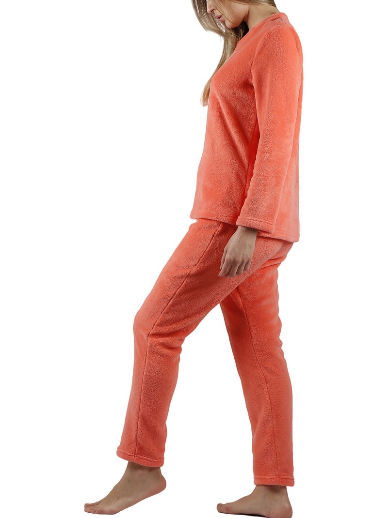 Pyjama polaire tenue pantalon top manches longues Hello Winter Orange corail - Kiabi