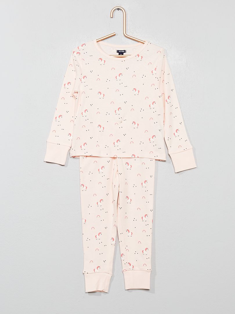 Pyjama pur coton 'licorne' rose - Kiabi