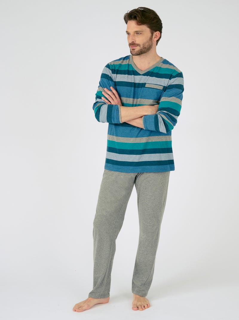 Pyjama rayé maille jersey  - Damart Bleu - Kiabi