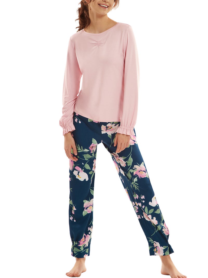 Pyjama resserré tenue d'intérieur pantalon top manches longues Kasia Bleu - Kiabi