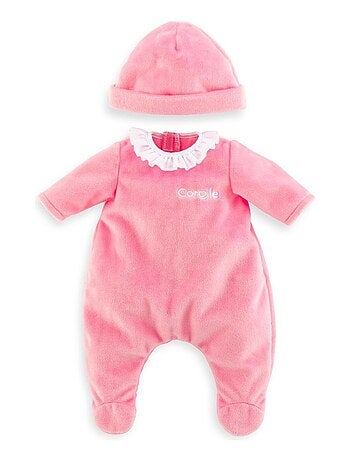 Pyjama rose et bonnet pour poupon 36 cm
