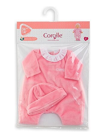 Pyjama rose et bonnet pour poupon 36 cm