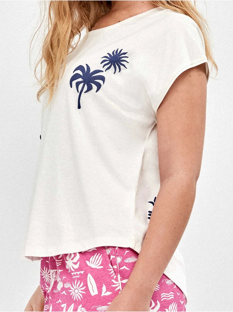 Pyjama sans manches imprimé snoopy Ecru - Kiabi