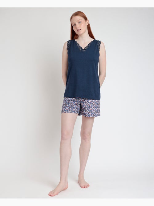 Pyjama sans manches Liberty bleu et rose ADMAS pour femme - Kiabi