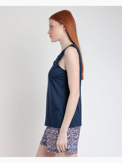 Pyjama sans manches Liberty bleu et rose ADMAS pour femme - Kiabi