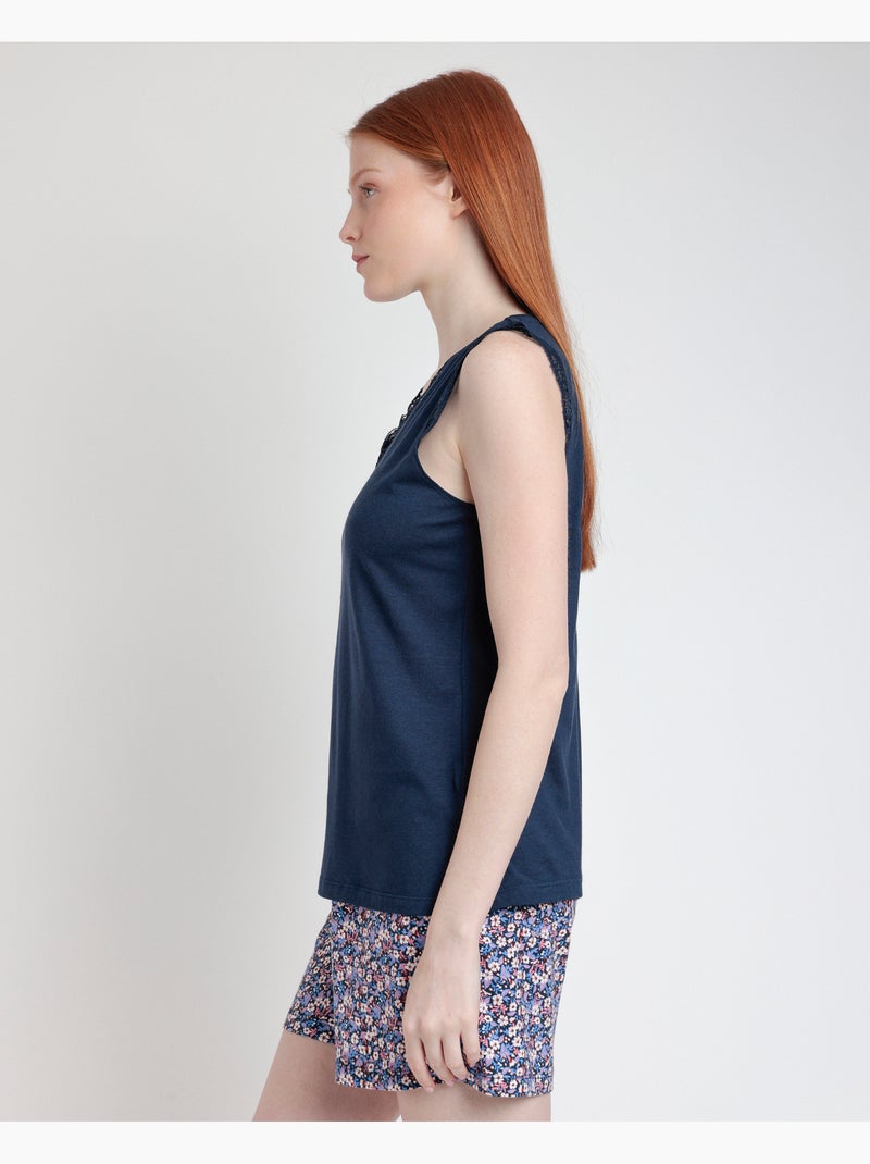 Pyjama sans manches Liberty bleu et rose ADMAS pour femme Bleu marine - Kiabi