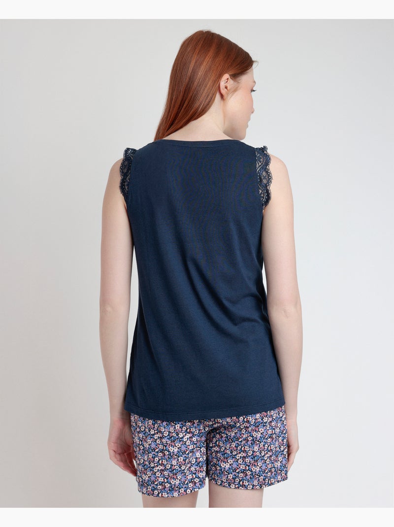 Pyjama sans manches Liberty bleu et rose ADMAS pour femme Bleu marine - Kiabi
