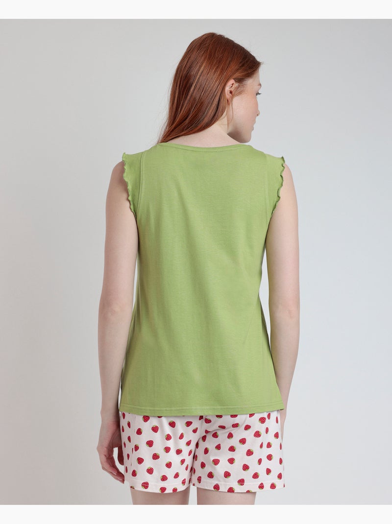 Pyjama sans manches pour femme ADMAS Strawberry Field Vert - Kiabi