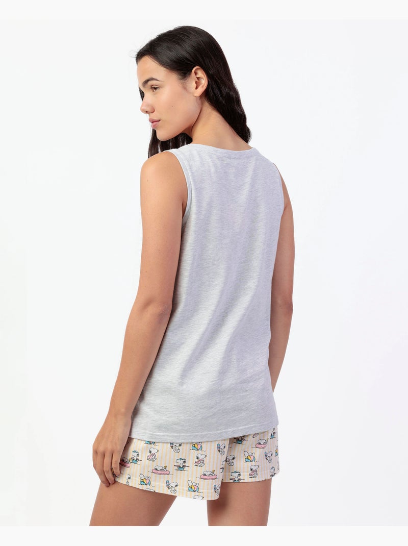 Pyjama sans manches pour femme PEANUTS Summer Break Gris chiné - Kiabi