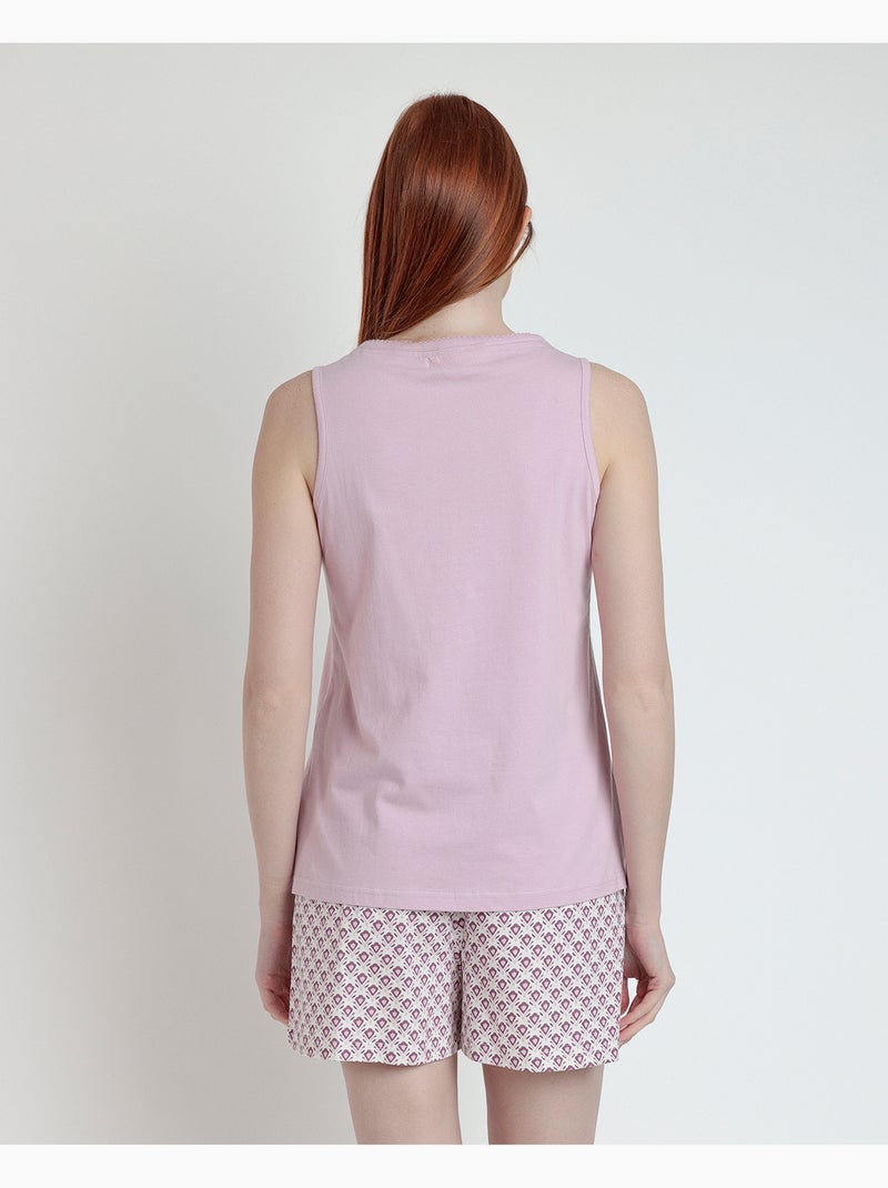 Pyjama sans manches style grec pour femme RESTEZ À LA MAISON Mauve - Kiabi