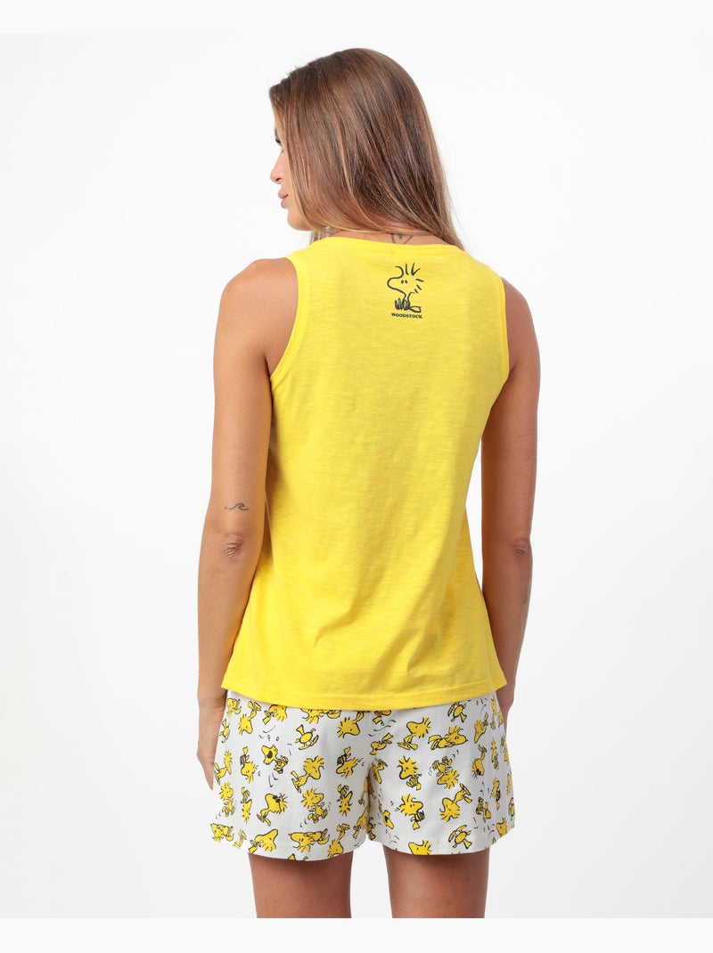 Pyjama sans manches Woodstock pour femme PEANUTS Bleu Jaune - Kiabi