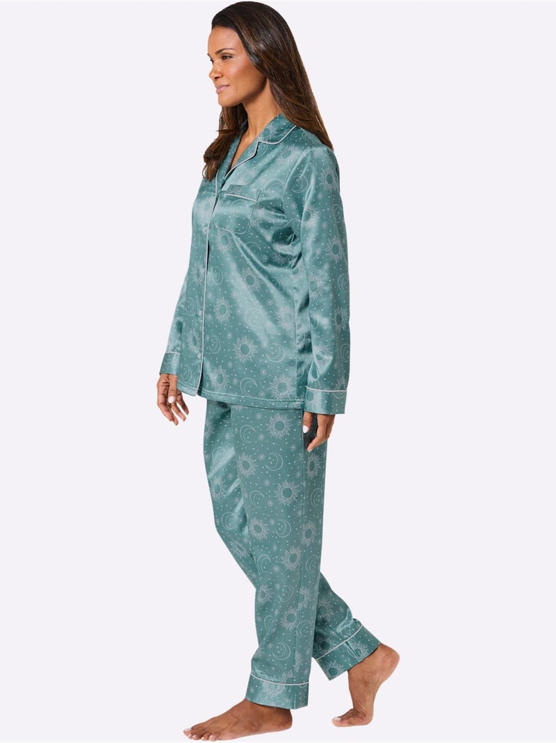 Pyjama Satin - Taille Standard - Witt Vert sauge/Blanc cassé/Sable - Kiabi