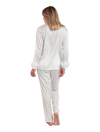 Pyjama satin chemise et pantalon plumes amovibles Plumas Marabu Luxe