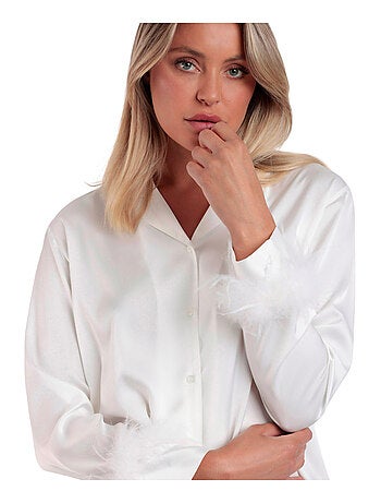 Pyjama satin chemise et pantalon plumes amovibles Plumas Marabu Luxe