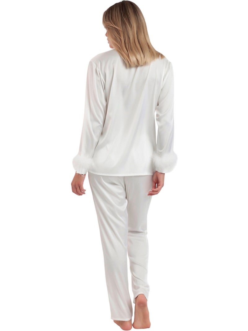 Pyjama satin chemise et pantalon plumes amovibles Plumas Marabu Luxe Blanc - Kiabi