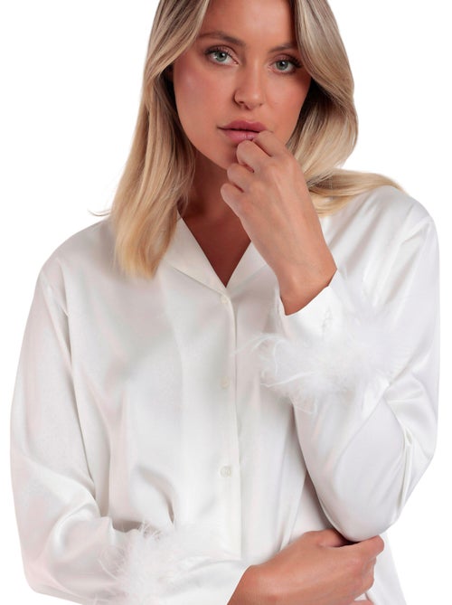 Pyjama satin chemise et pantalon plumes amovibles Plumas Marabu Luxe - Kiabi