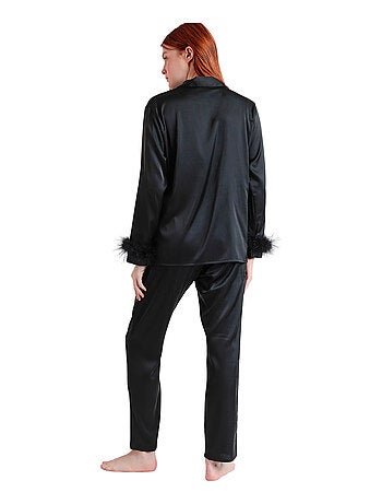 Pyjama satin chemise et pantalon plumes amovibles Plumas Marabu Luxe