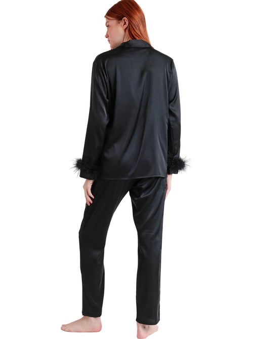Pyjama satin chemise et pantalon plumes amovibles Plumas Marabu Luxe - Kiabi