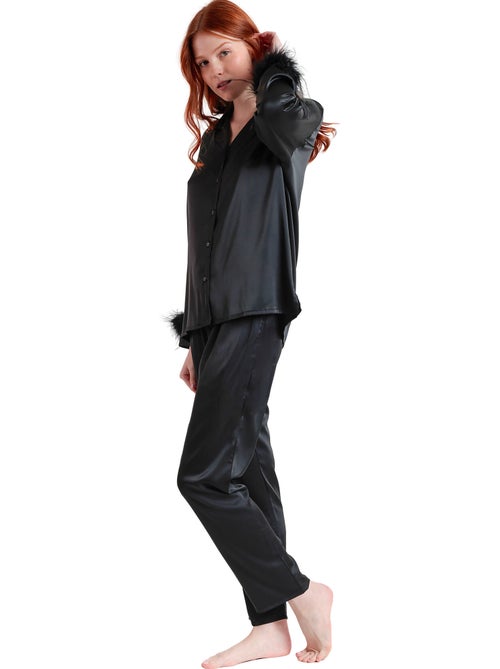 Pyjama satin chemise et pantalon plumes amovibles Plumas Marabu Luxe - Kiabi