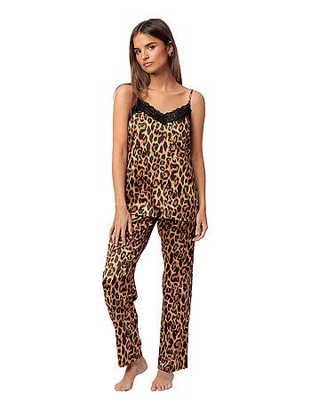 Pyjama satin pantalon caraco Glam Leopard