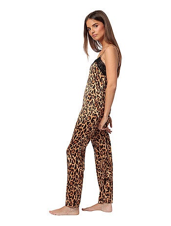 Pyjama satin pantalon caraco Glam Leopard