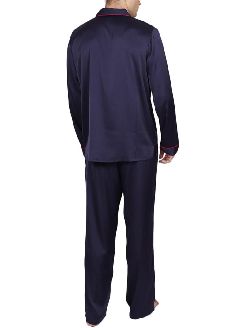 Pyjama satin pantalon chemise Classic Bleu marine - Kiabi