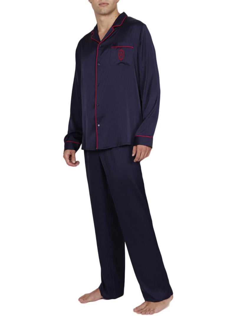 Pyjama satin pantalon chemise Classic Bleu marine - Kiabi
