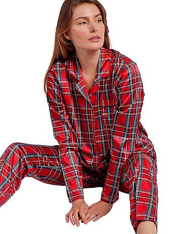 Pyjama satin pantalon chemise manches longues Scottish Fashion