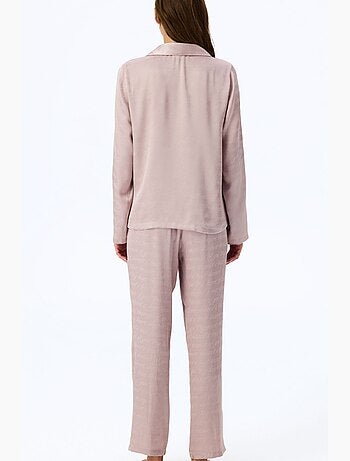 Pyjama satin pastel à motif slogan, chemise manches longues et pantalon penti