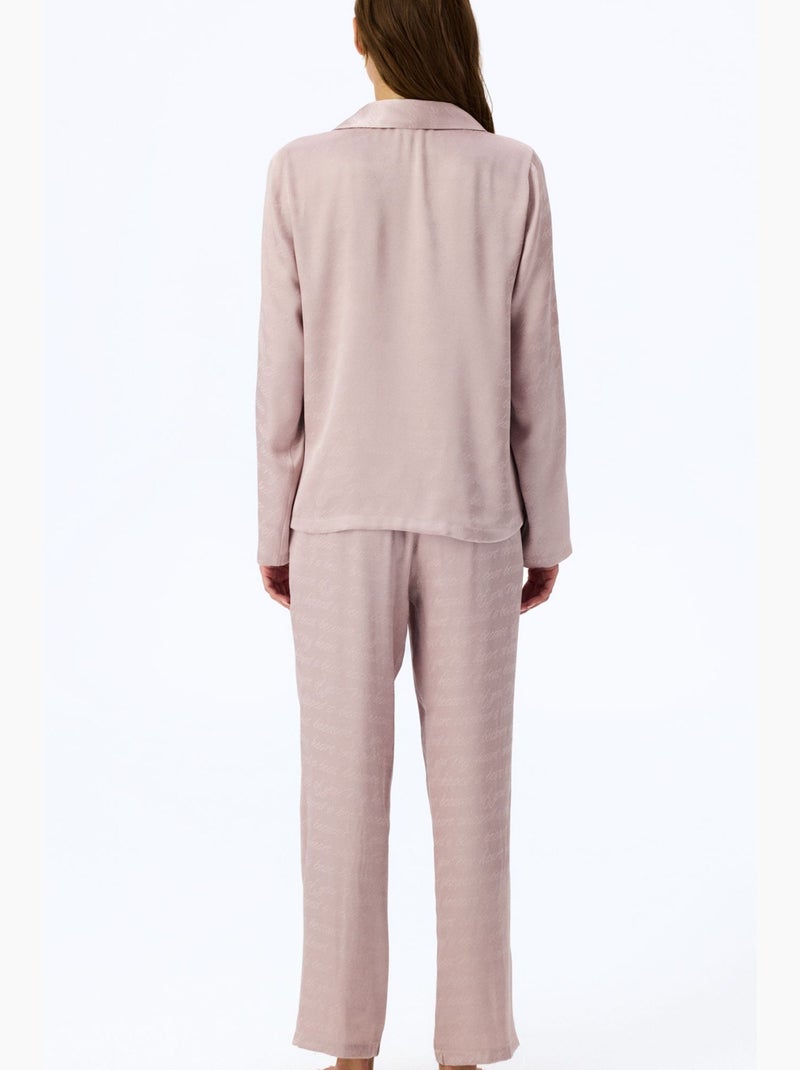 Pyjama satin pastel à motif slogan, chemise manches longues et pantalon penti Mauve - Kiabi