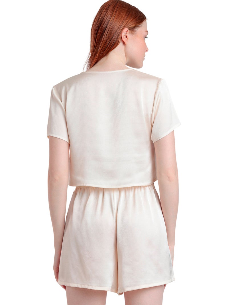 Pyjama satin short camisole à nouer Sweet Luxe Ecru - Kiabi