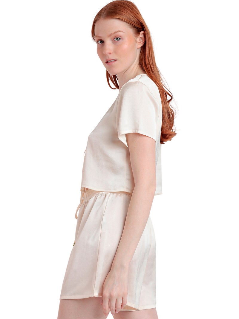 Pyjama satin short camisole à nouer Sweet Luxe Ecru - Kiabi