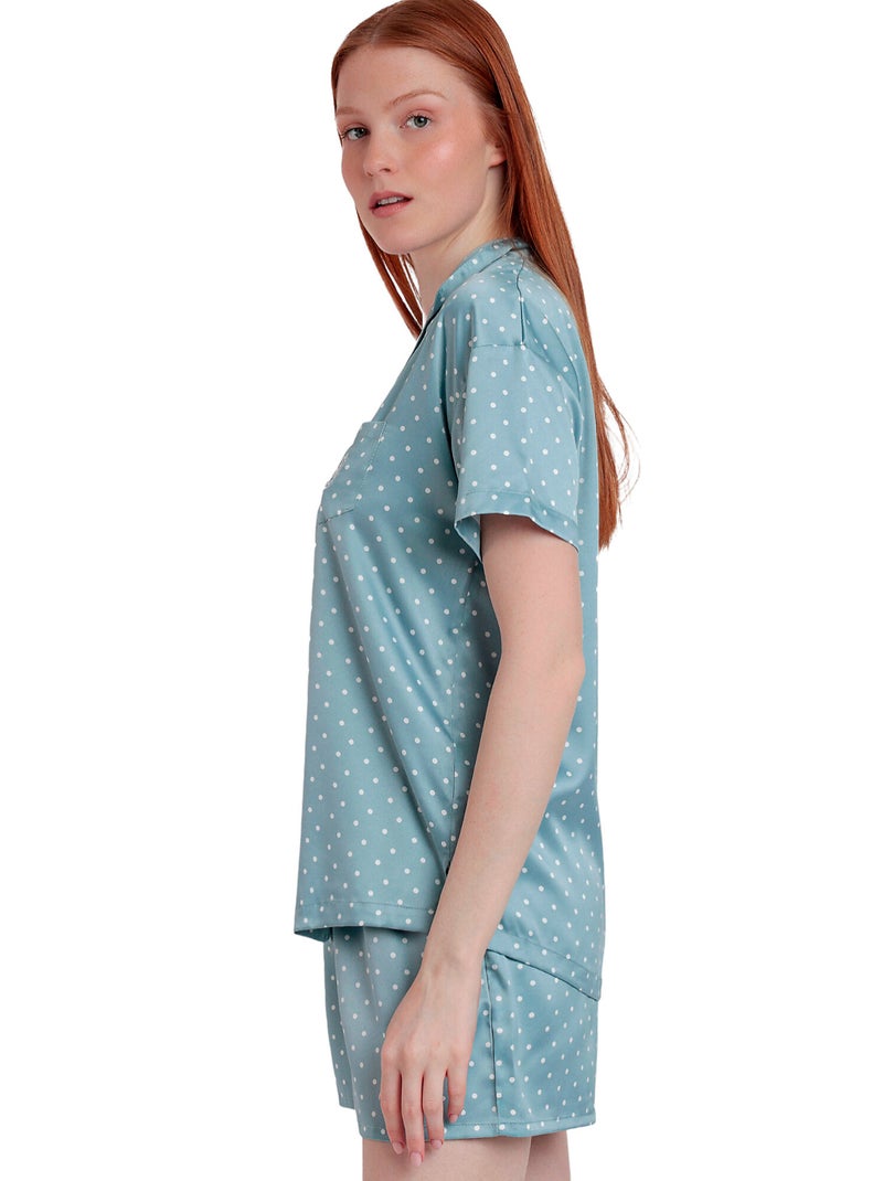Pyjama satin short chemise Dots Lace Vert - Kiabi