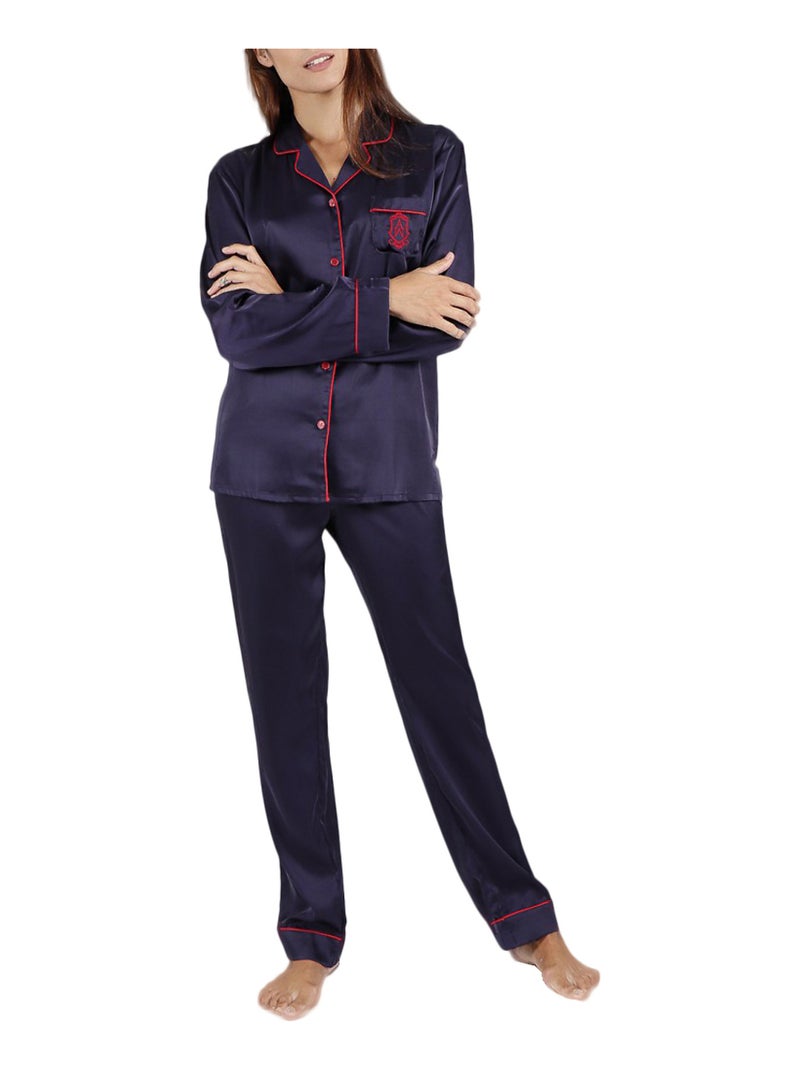 Pyjama satin tenue d'intérieur chemise et pantalon Classic Bleu marine - Kiabi