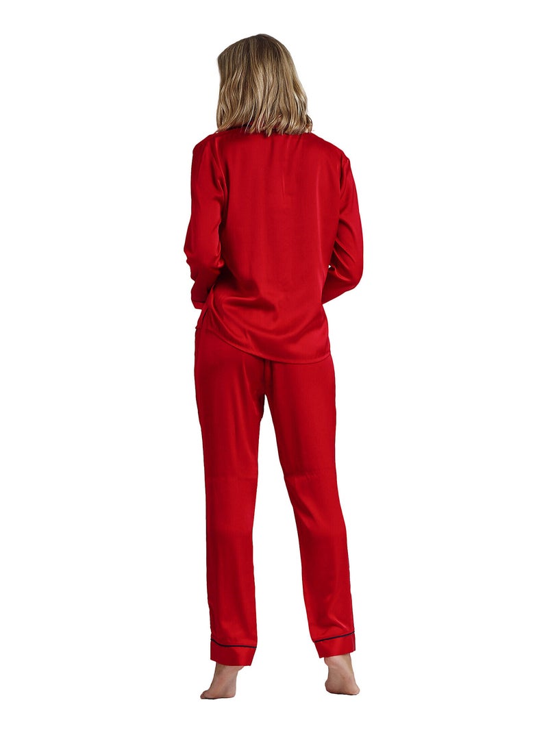 Pyjama satin tenue d'intérieur chemise et pantalon Classic Rouge - Kiabi