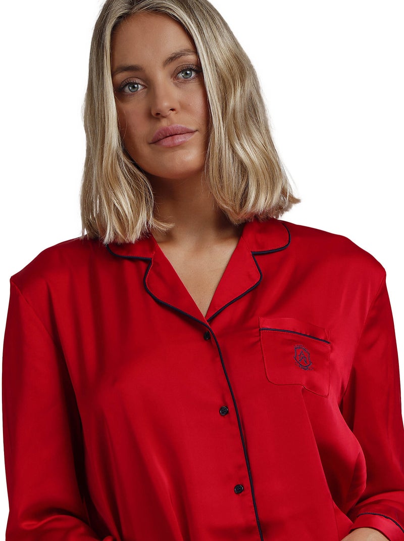 Pyjama satin tenue d'intérieur chemise et pantalon Classic Rouge - Kiabi