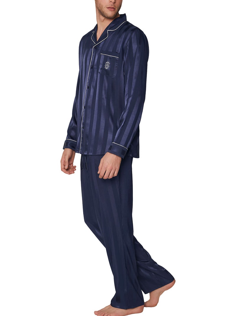 Pyjama satin tenue d'intérieur chemise et pantalon Stripes Bleu marine - Kiabi