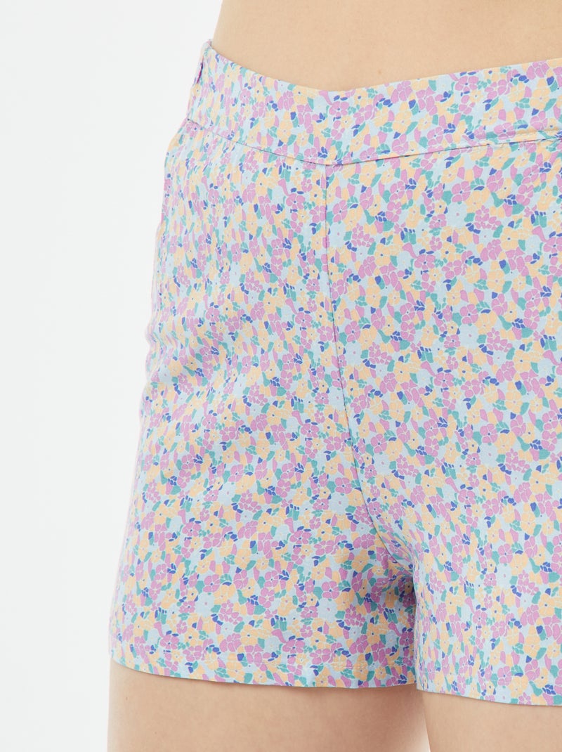 Pyjama short 2 pièces - chemisier + pantalon imprimé Bleu/violet - Kiabi