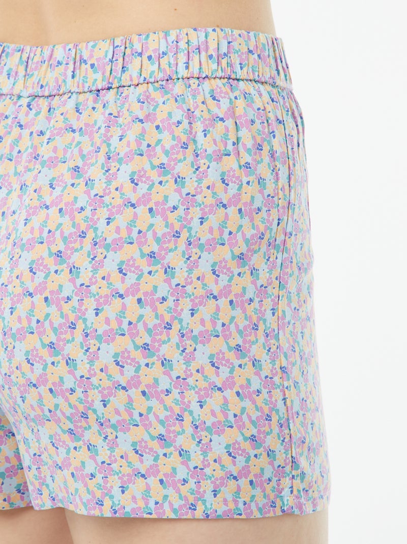 Pyjama short 2 pièces - chemisier + pantalon imprimé Bleu/violet - Kiabi