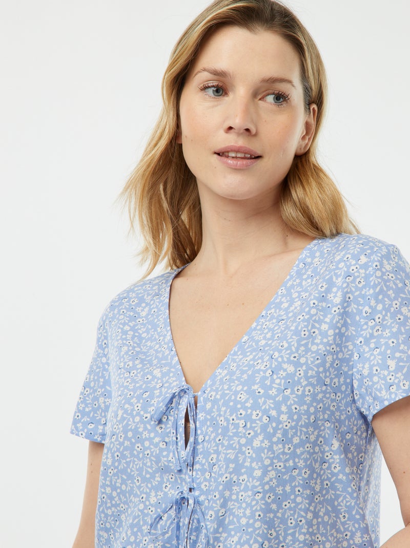 Pyjama short 2 pièces avec tee-shirt noué Bleu - Kiabi