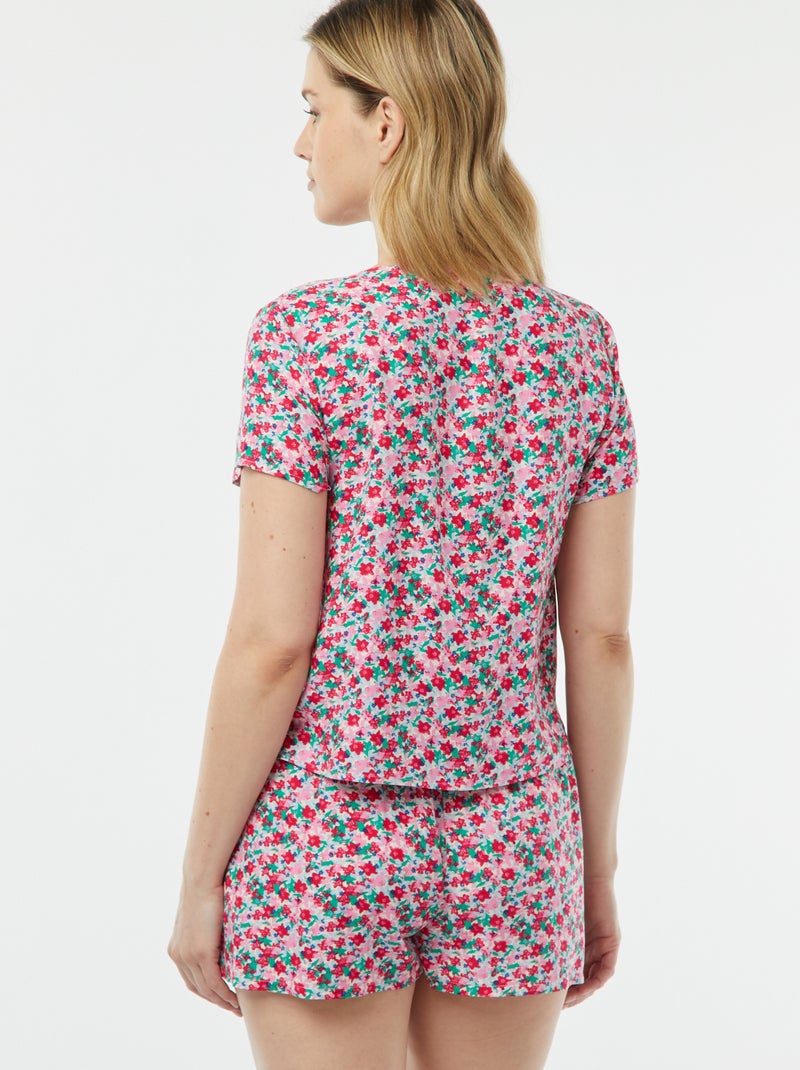 Pyjama short 2 pièces avec tee-shirt noué Rose fleuri - Kiabi