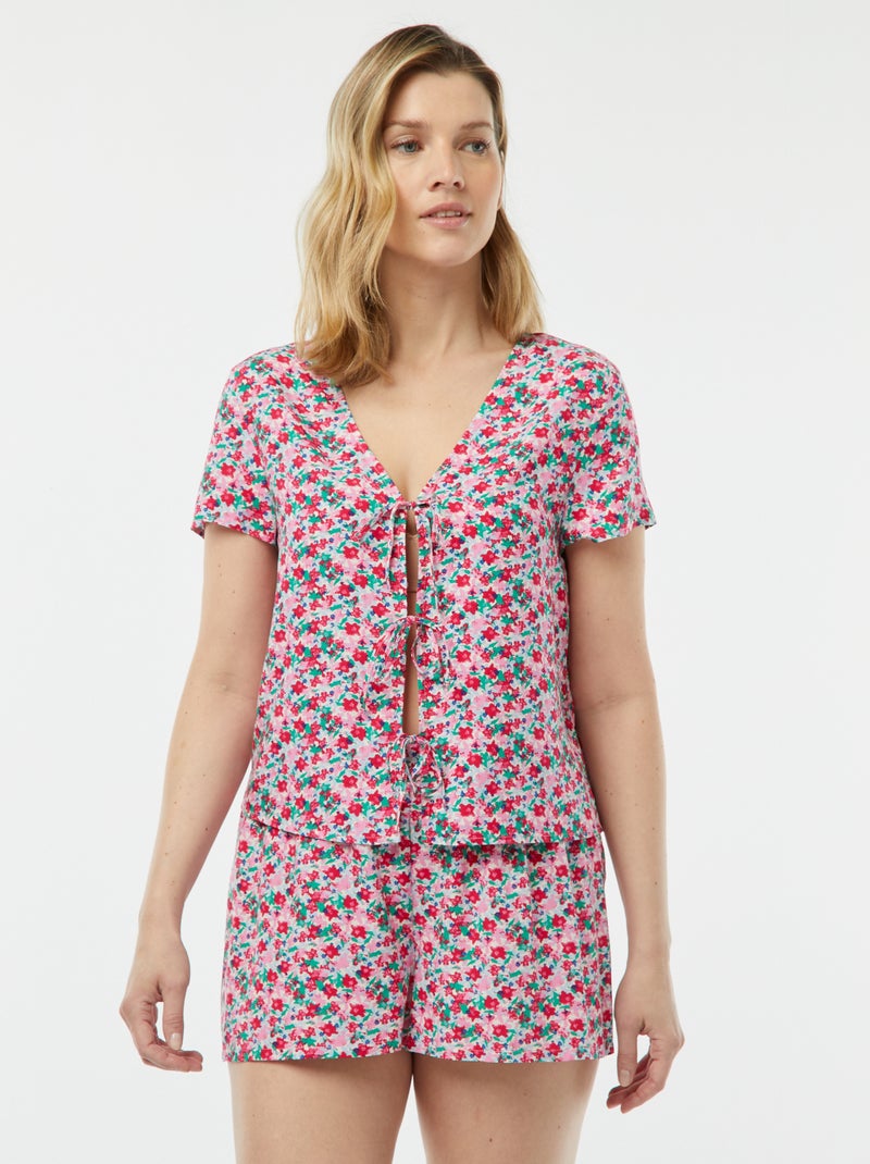 Pyjama short 2 pièces avec tee-shirt noué Rose fleuri - Kiabi