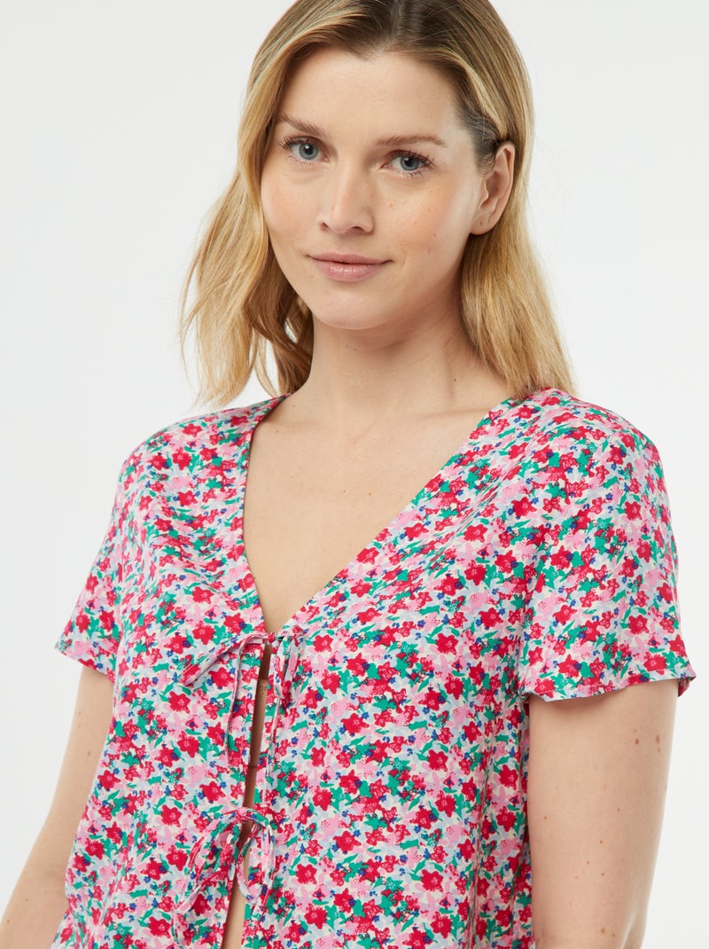 Pyjama short 2 pièces avec tee-shirt noué Rose fleuri - Kiabi