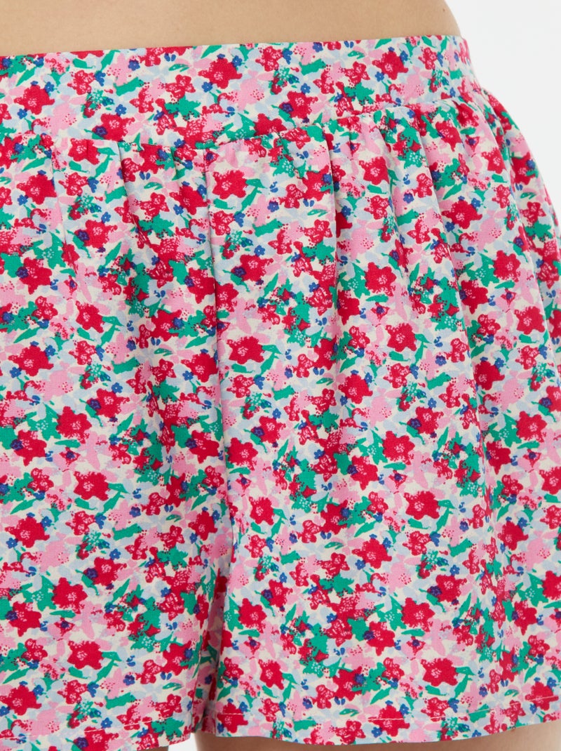 Pyjama short 2 pièces avec tee-shirt noué Rose fleuri - Kiabi
