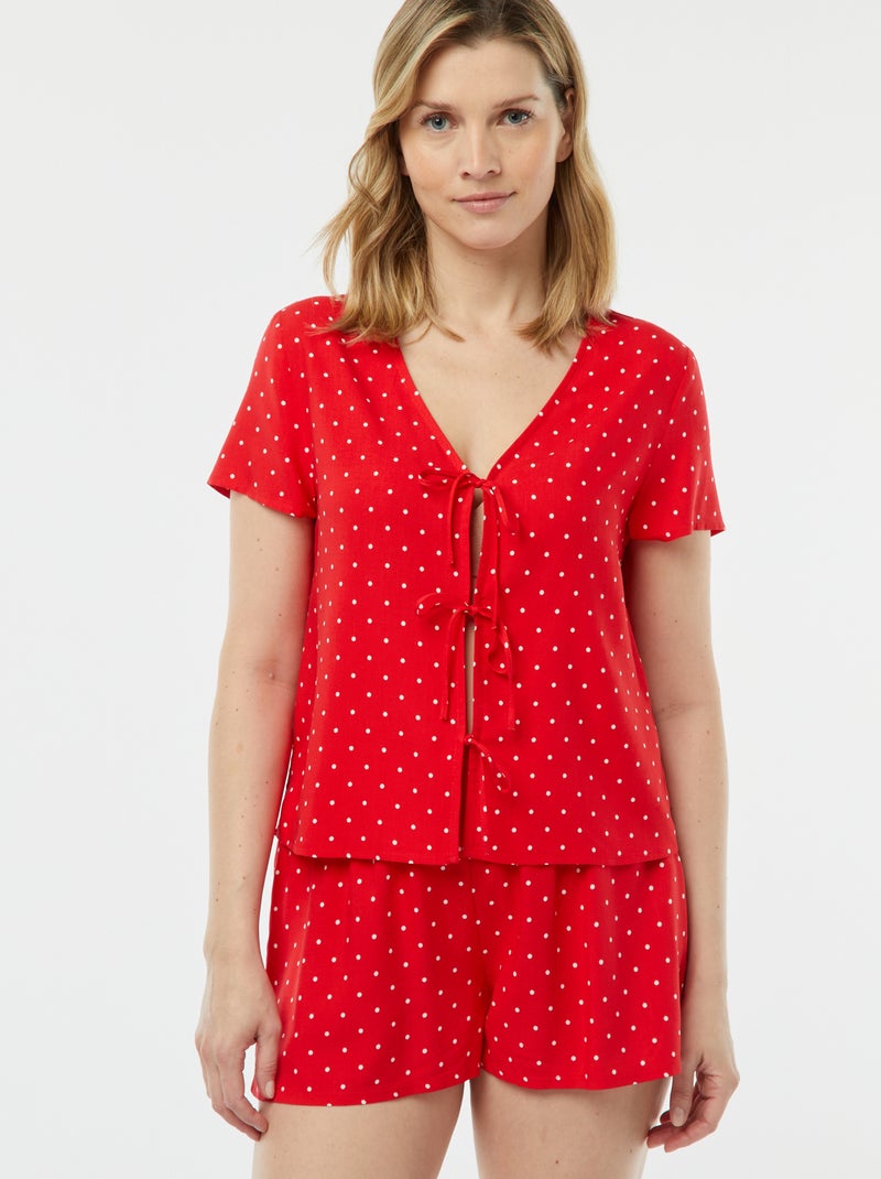 Pyjama short 2 pièces avec tee-shirt noué Rouge - Kiabi