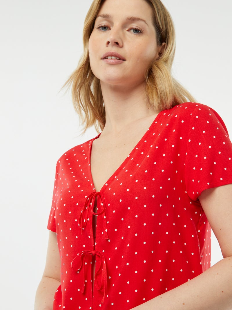 Pyjama short 2 pièces avec tee-shirt noué Rouge - Kiabi