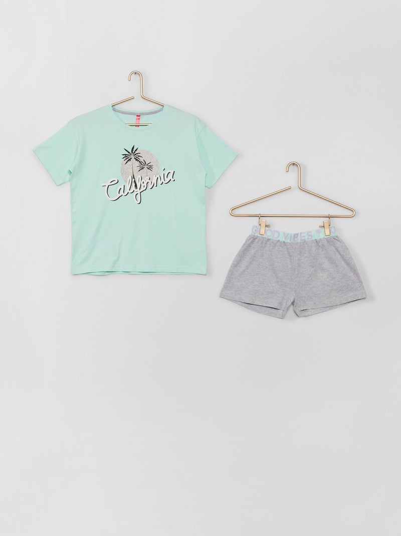 Pyjama short 2 pièces bleu - Kiabi