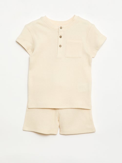 Pyjama short 2 pièces en maille côtelée - Kiabi