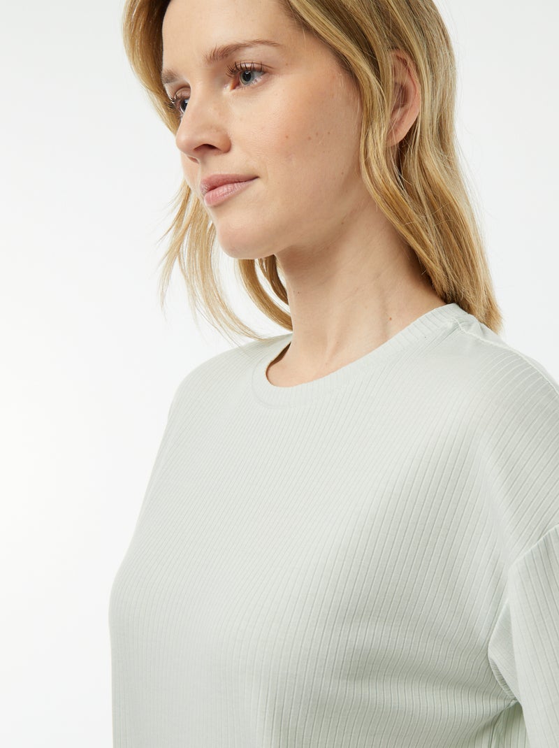 Pyjama short 2 pièces en maille côtelée Bleu ciel - Kiabi